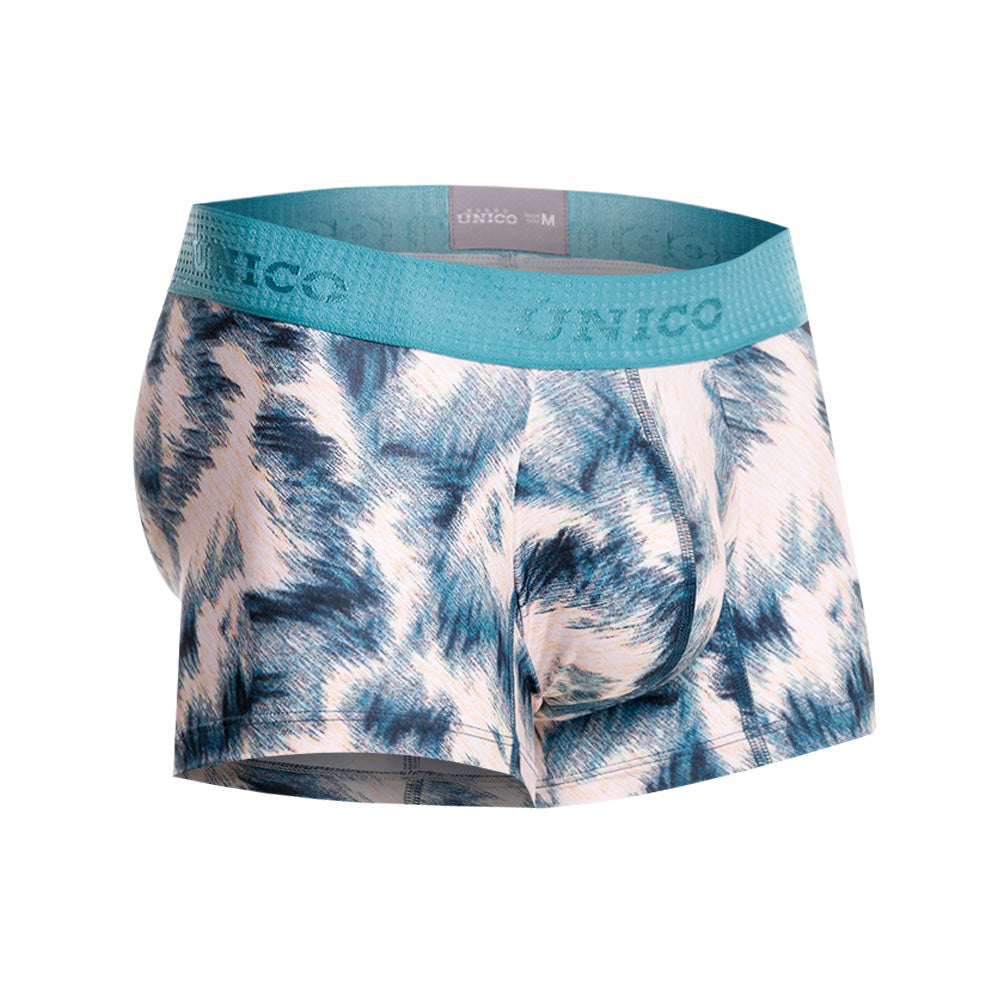 Mundo Unico Men's Microfiber Short Boxer Briefs - Blue Envoltura Print