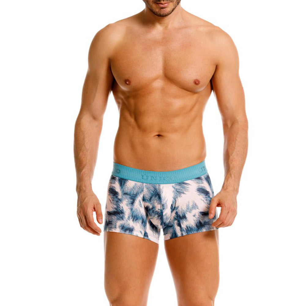 Mundo Unico Men's Microfiber Short Boxer Briefs - Blue Envoltura Print