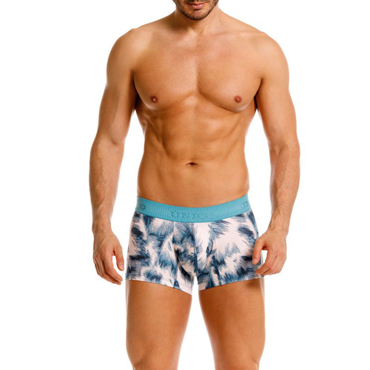 Mundo Unico Men's Microfiber Short Boxer Briefs - Blue Envoltura Print