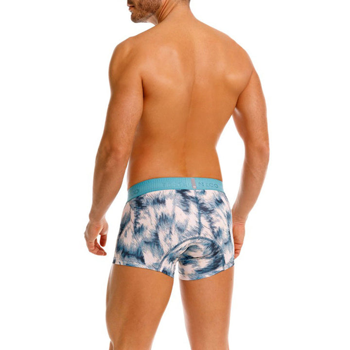 Mundo Unico Men's Microfiber Short Boxer Briefs - Blue Envoltura Print