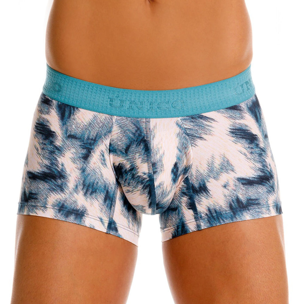 Mundo Unico Men's Microfiber Short Boxer Briefs - Blue Envoltura Print