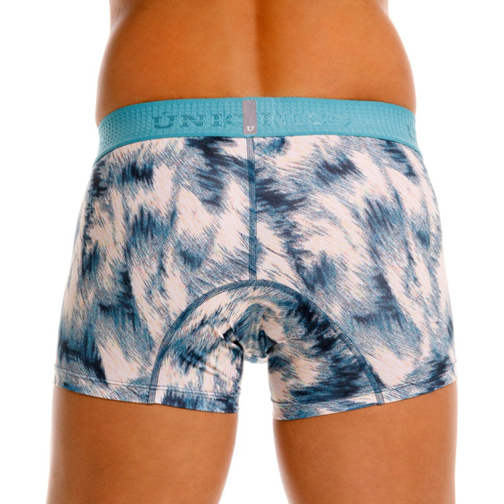 Mundo Unico Men's Microfiber Short Boxer Briefs - Blue Envoltura Print