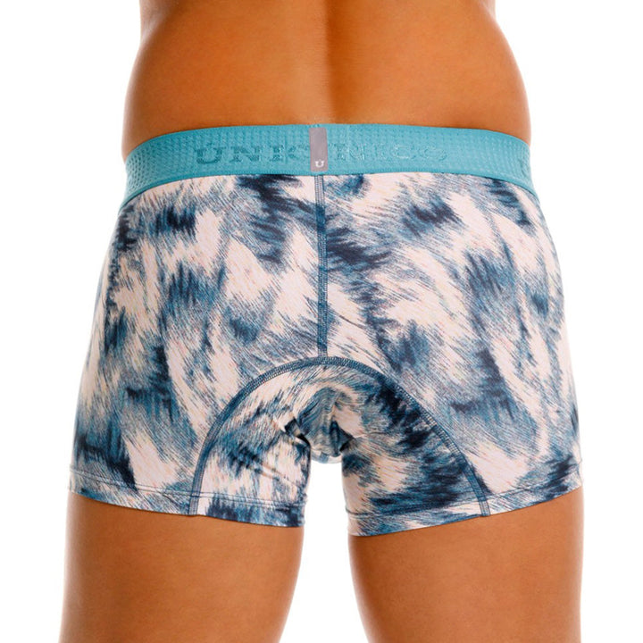 Mundo Unico Men's Microfiber Short Boxer Briefs - Blue Envoltura Print