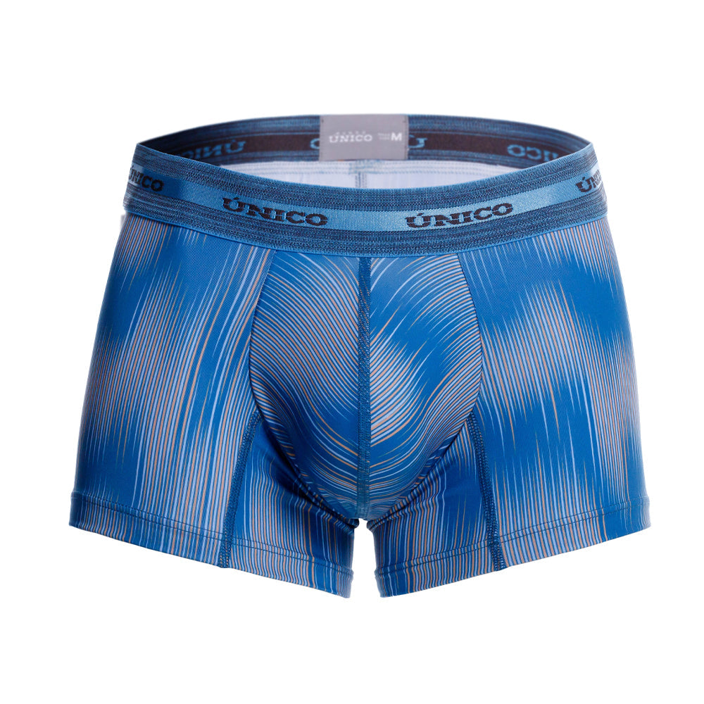 Mundo Unico men's blue printed microfiber short boxer Folio – front view