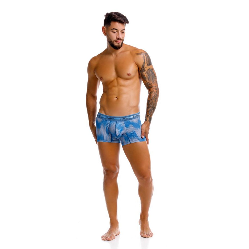 Mundo Unico men's blue printed microfiber short boxer Folio – back view