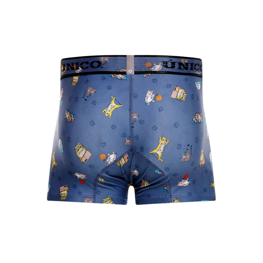 Unico Micho Men's Short Boxer Brief - Blue with Cat Print