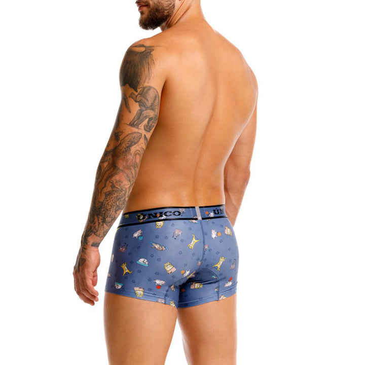 Unico Micho Men's Short Boxer Brief - Blue with Cat Print