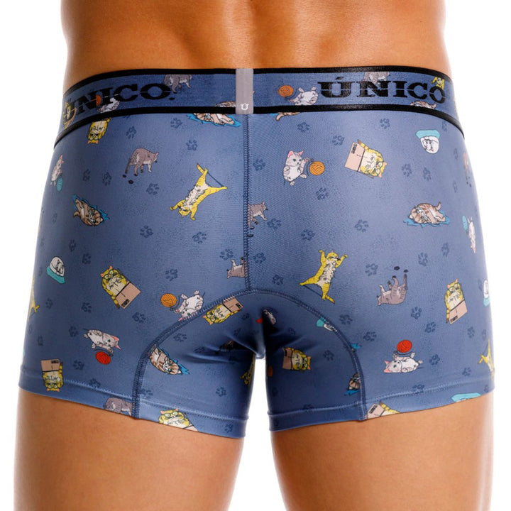 Unico Micho Men's Short Boxer Brief - Blue with Cat Print