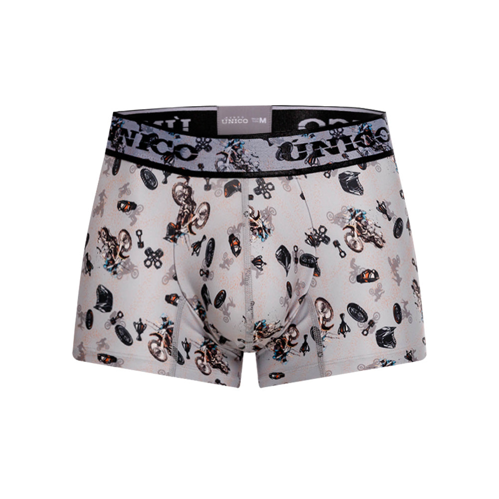 Mundo Unico Men's Short Boxer Briefs - Motocross Grey Microfiber Print