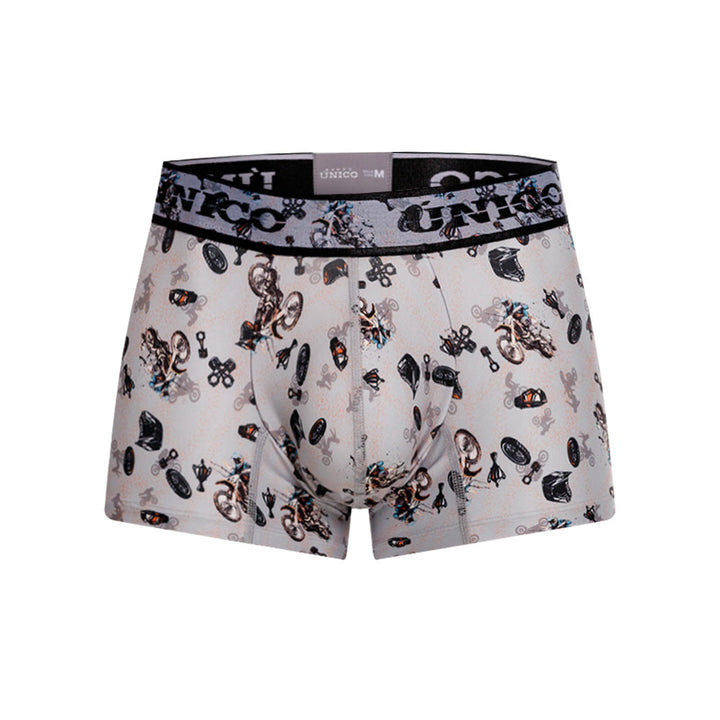 Mundo Unico Men's Short Boxer Briefs - Motocross Grey Microfiber Print