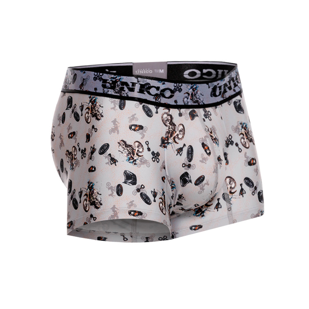 Mundo Unico Men's Short Boxer Briefs - Motocross Grey Microfiber Print