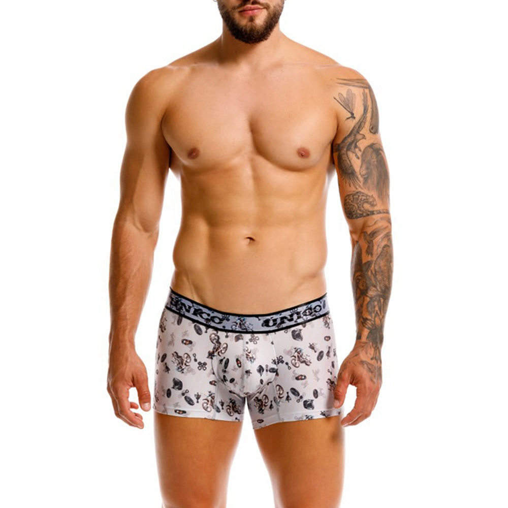 Mundo Unico Men's Short Boxer Briefs - Motocross Grey Microfiber Print