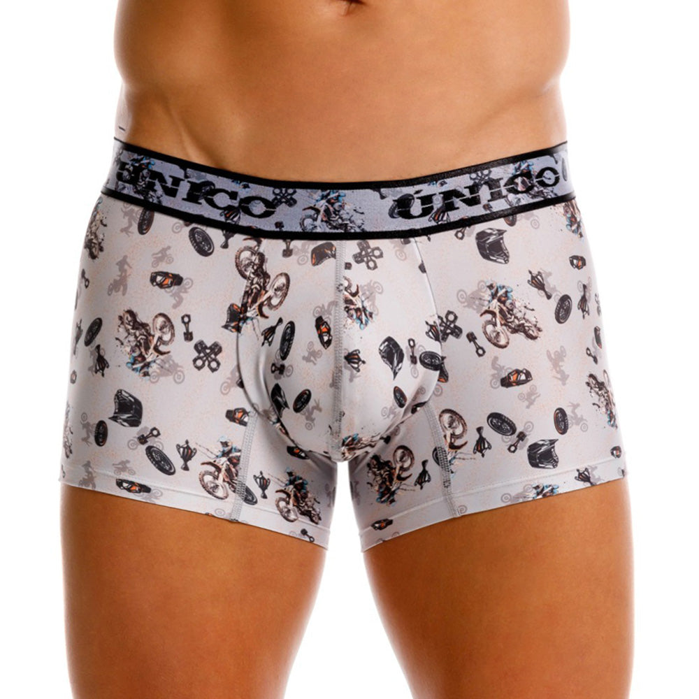 Mundo Unico Men's Short Boxer Briefs - Motocross Grey Microfiber Print