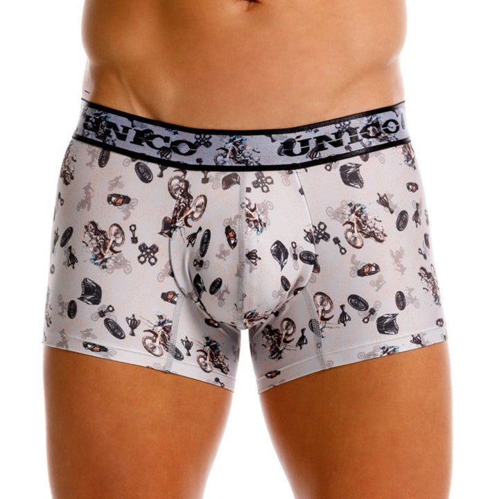 Mundo Unico Men's Short Boxer Briefs - Motocross Grey Microfiber Print
