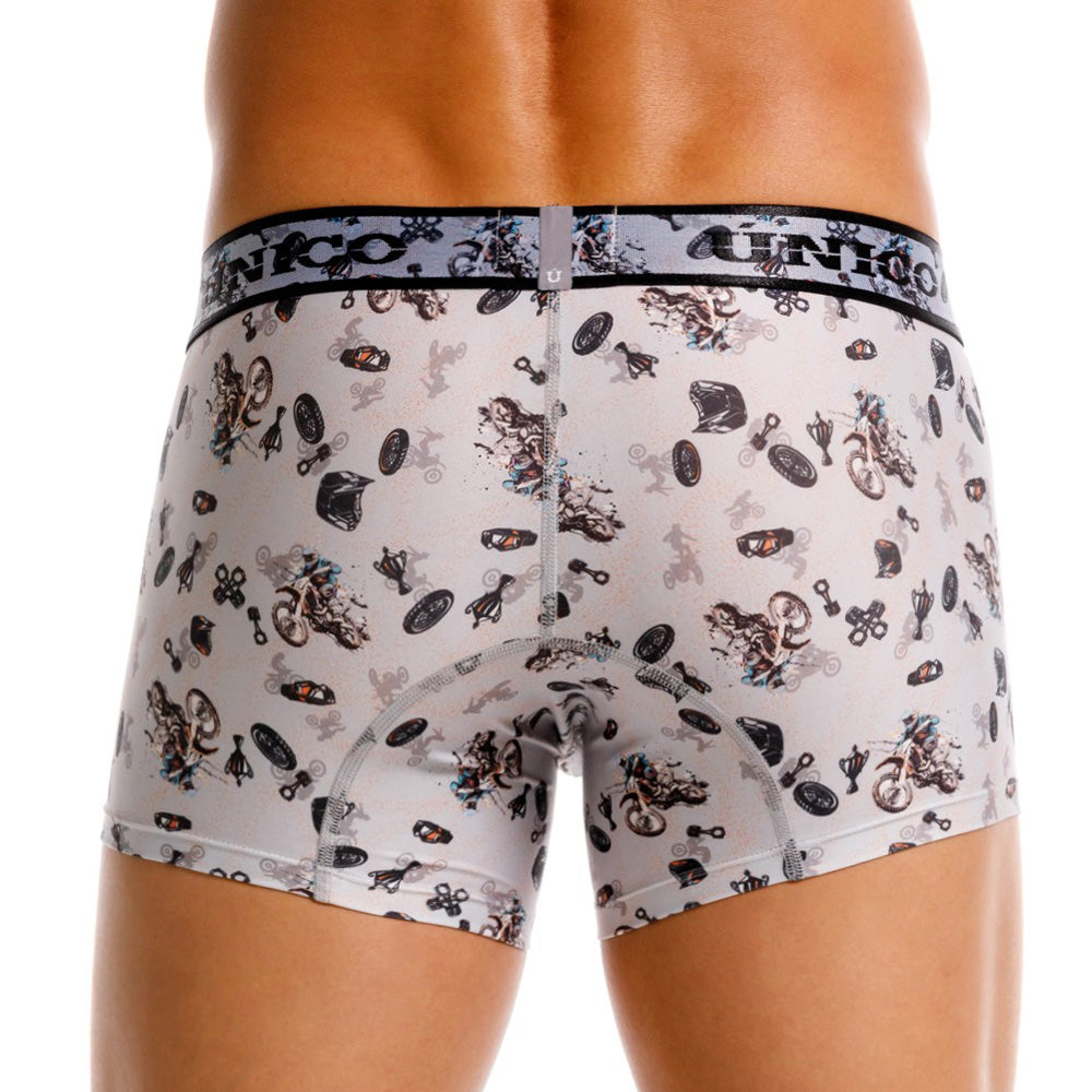 Mundo Unico Men's Short Boxer Briefs - Motocross Grey Microfiber Print
