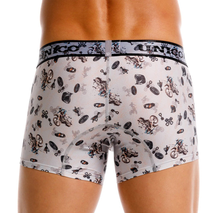 Mundo Unico Men's Short Boxer Briefs - Motocross Grey Microfiber Print