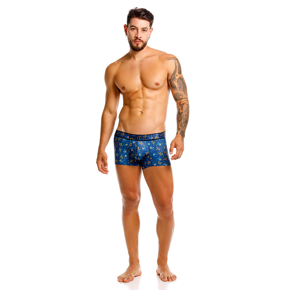Mundo Único Blue Pacer Trunks | Short Microfiber Boxer w/ Runner Print & Urologist-Approved Pouch