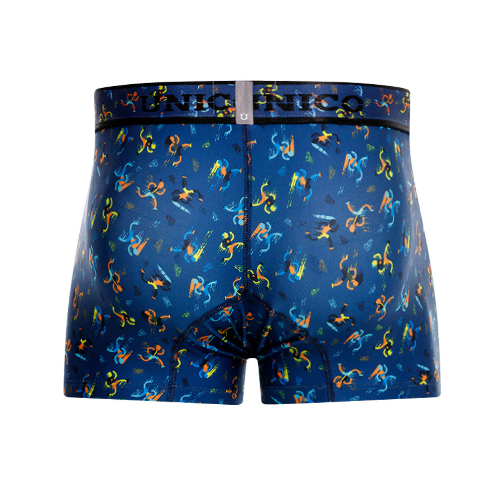 Mundo Único Blue Pacer Trunks | Short Microfiber Boxer w/ Runner Print & Urologist-Approved Pouch
