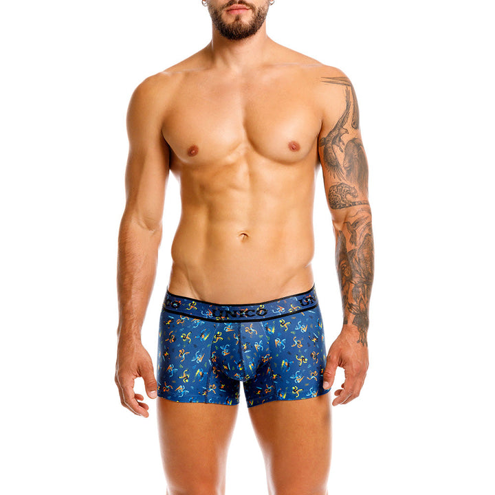 Mundo Único Blue Pacer Trunks | Short Microfiber Boxer w/ Runner Print & Urologist-Approved Pouch