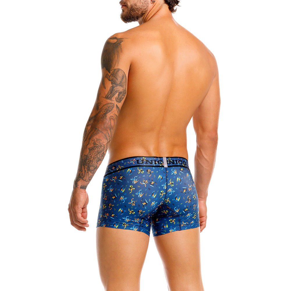 Mundo Único Blue Pacer Trunks | Short Microfiber Boxer w/ Runner Print & Urologist-Approved Pouch