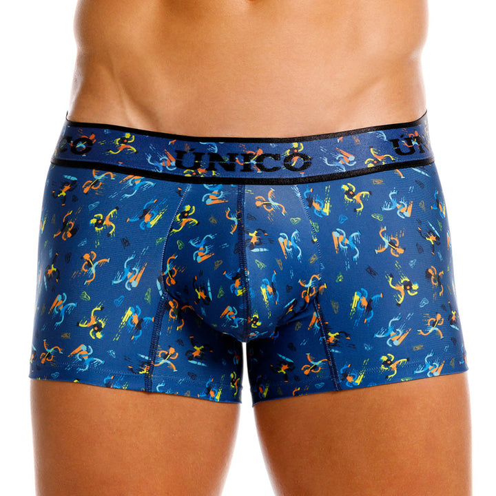 Mundo Único Blue Pacer Trunks | Short Microfiber Boxer w/ Runner Print & Urologist-Approved Pouch