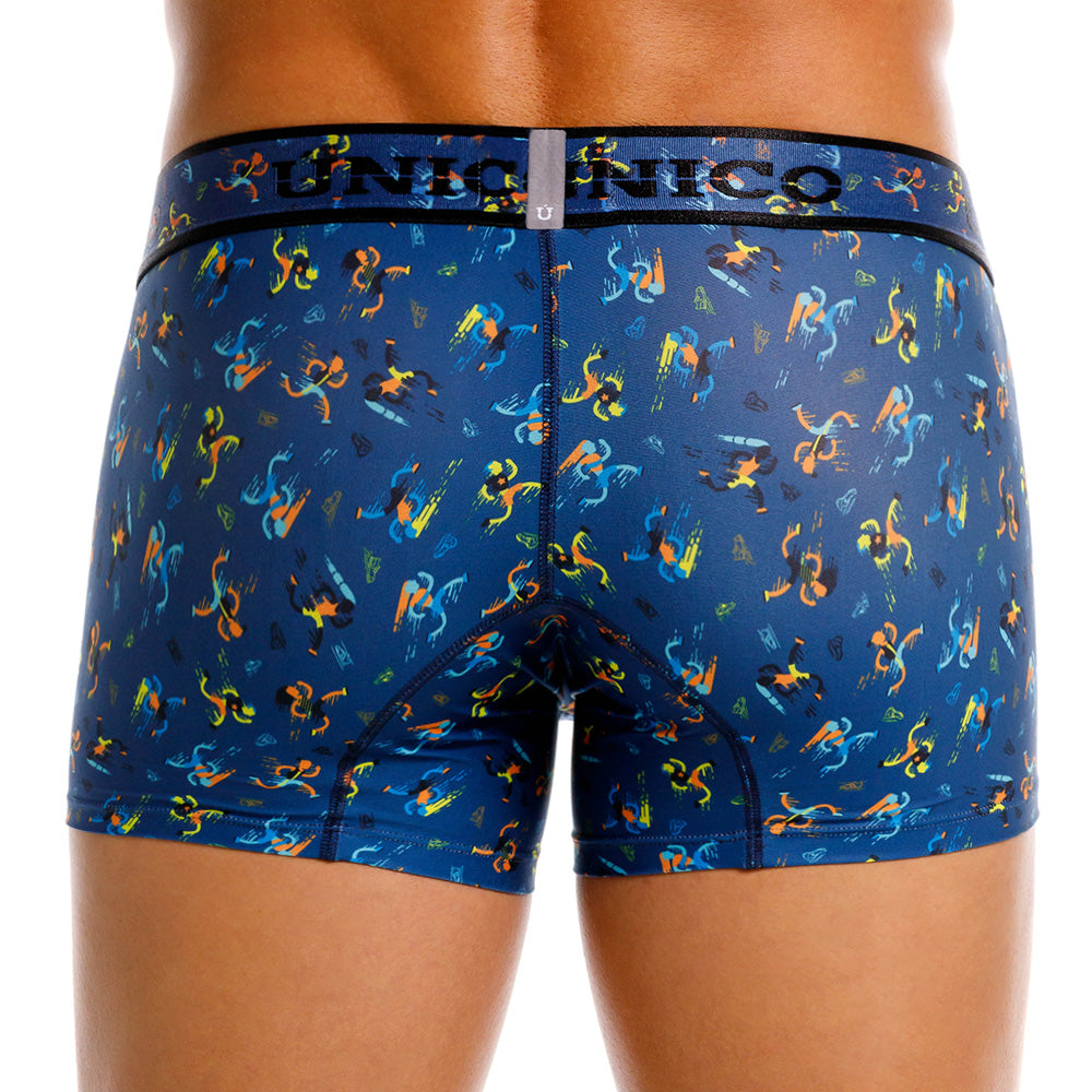Mundo Único Blue Pacer Trunks | Short Microfiber Boxer w/ Runner Print & Urologist-Approved Pouch