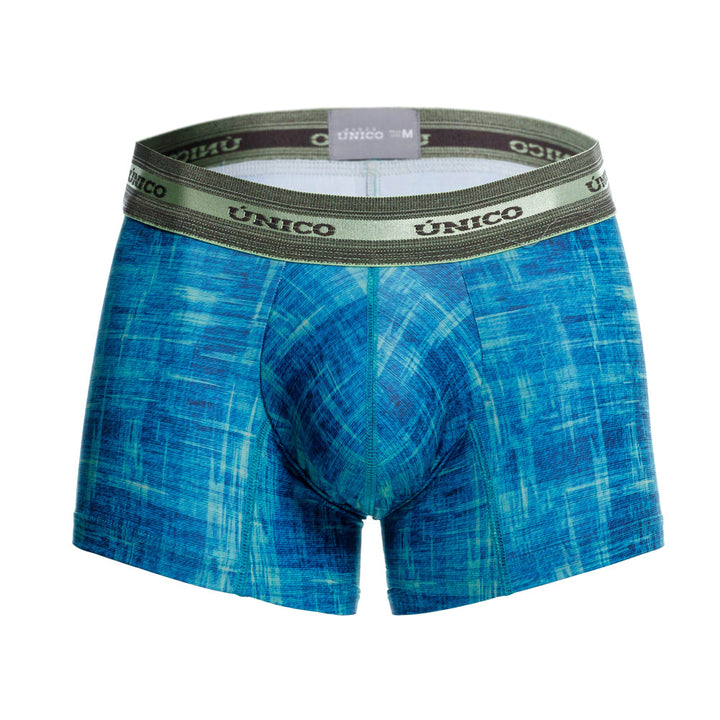 Mundo Unico men's green printed microfiber short boxer Recamado – front view