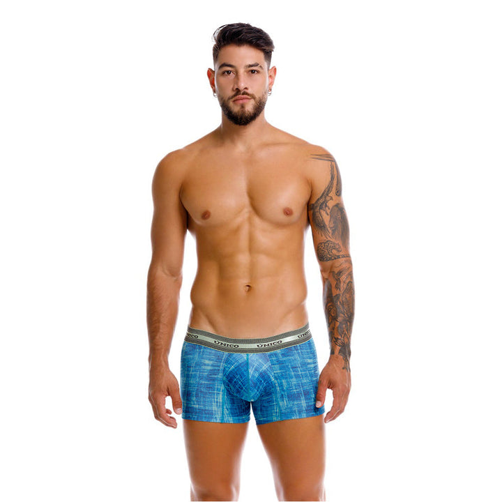 Mundo Unico men's green printed microfiber short boxer Recamado – lifestyle view