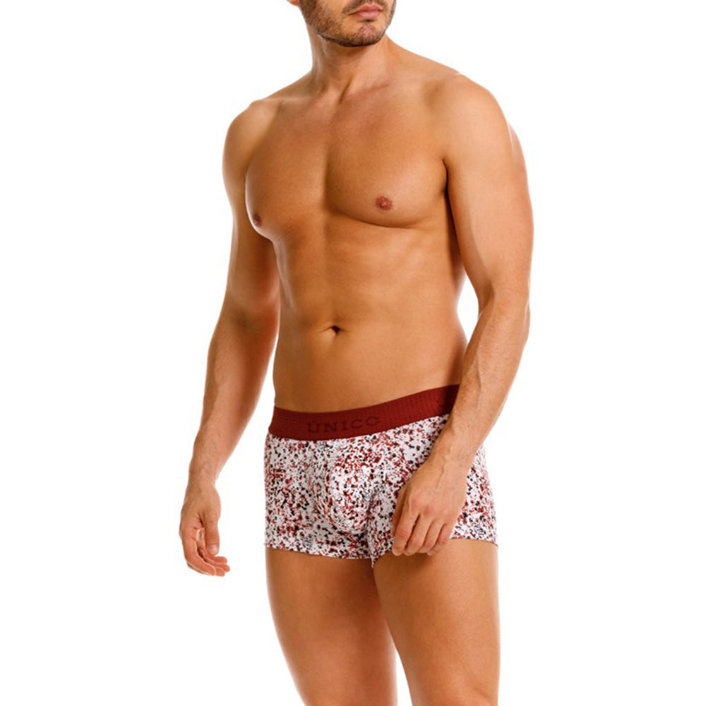 Mundo Unico Men's Cotton Short Boxer Briefs - Burgundy Salpique Print