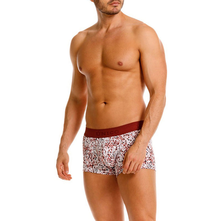 Mundo Unico Men's Cotton Short Boxer Briefs - Burgundy Salpique Print