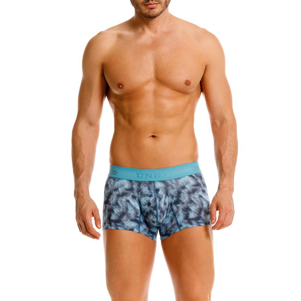 MUNDO ÚNICO Blue Diagonally Printed Short Boxer Briefs (BOXER CORTO SESGADO AZUL)