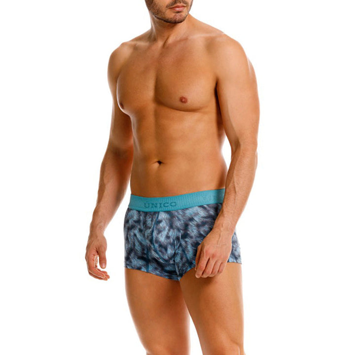 MUNDO ÚNICO Blue Diagonally Printed Short Boxer Briefs (BOXER CORTO SESGADO AZUL)