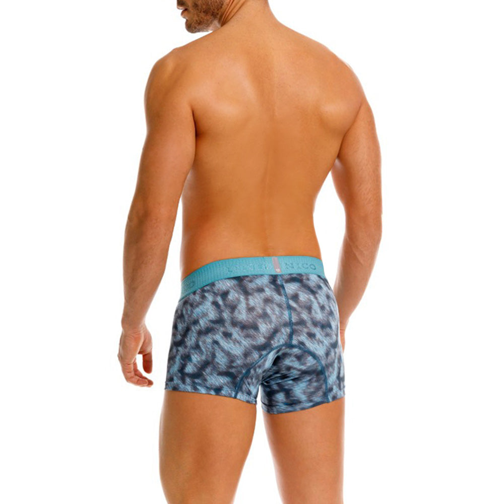 MUNDO ÚNICO Blue Diagonally Printed Short Boxer Briefs (BOXER CORTO SESGADO AZUL)