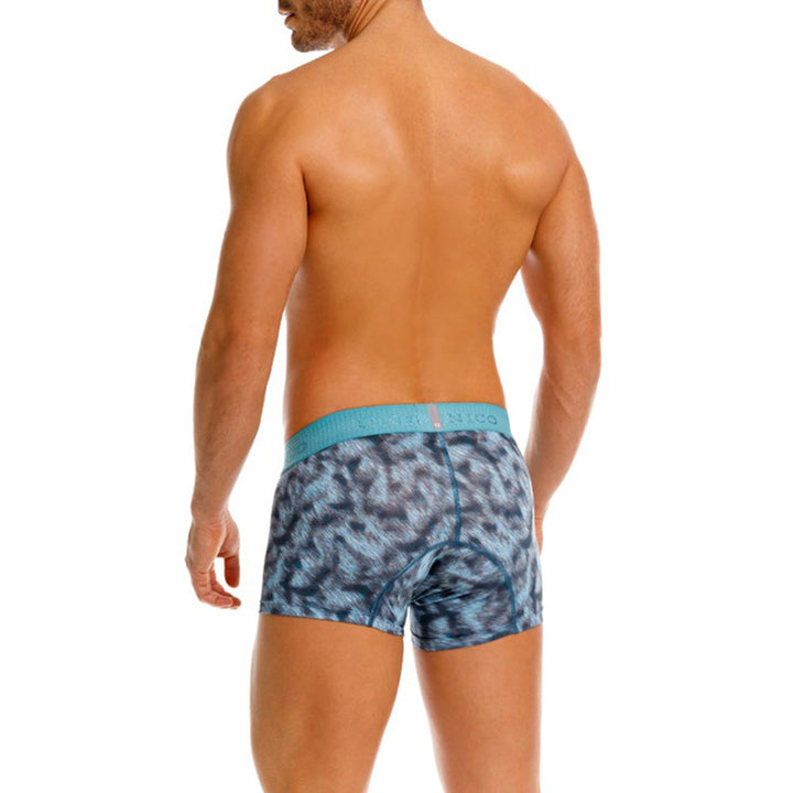 MUNDO ÚNICO Blue Diagonally Printed Short Boxer Briefs (BOXER CORTO SESGADO AZUL)