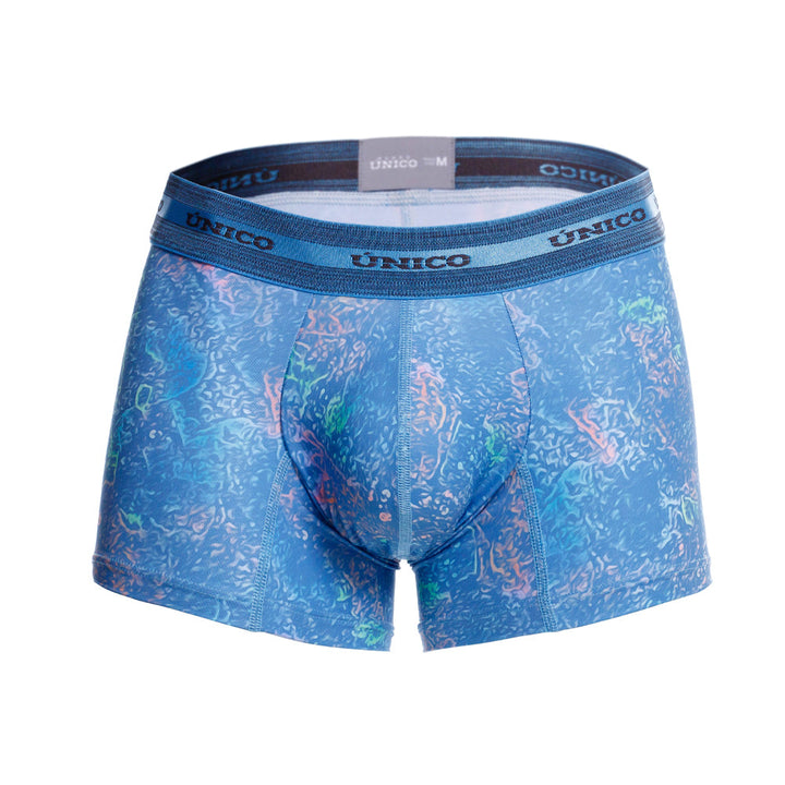 Mundo Unico men's blue printed microfiber short boxer Teorema – front view