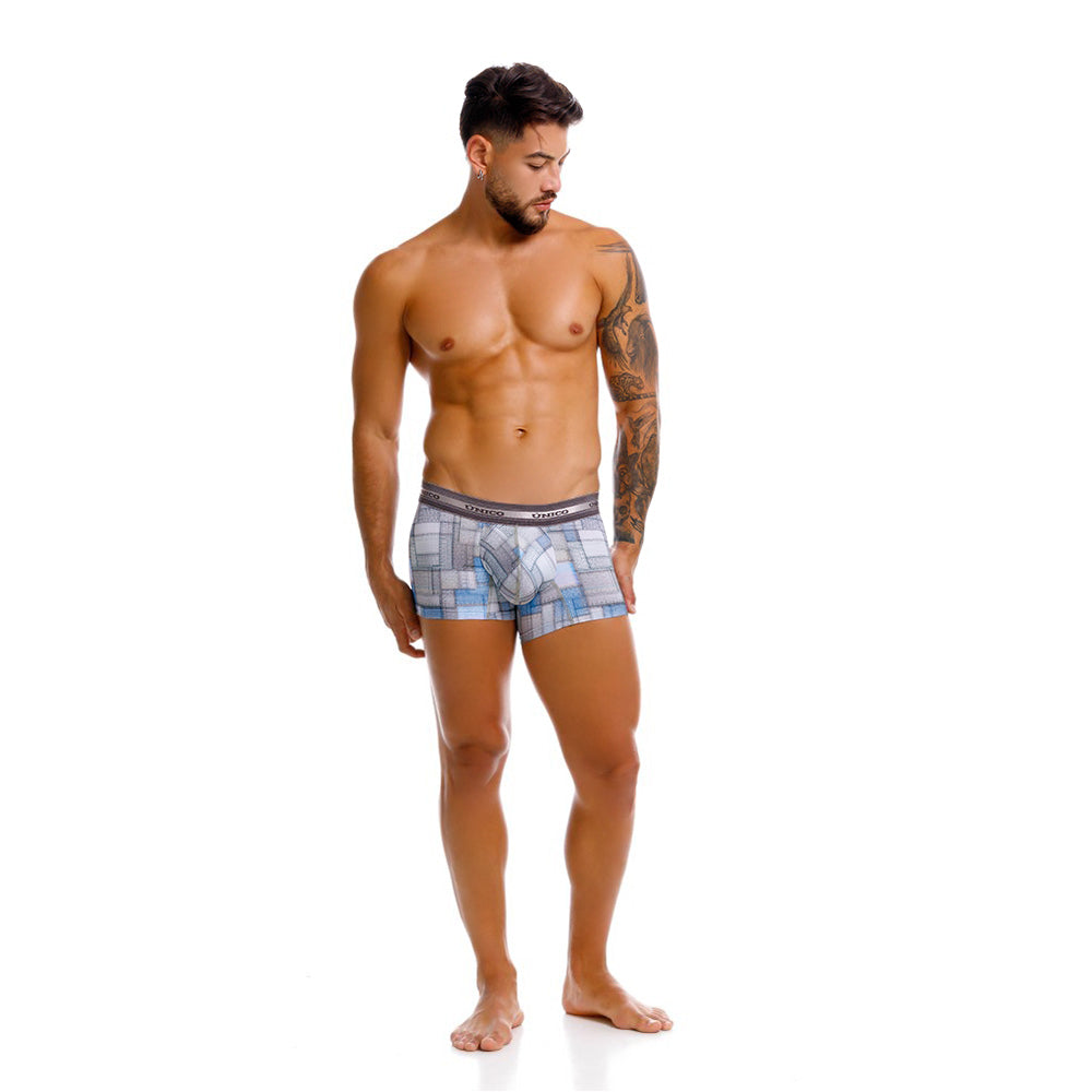 Mundo Unico men's grey printed microfiber short boxer Viñeta – back view