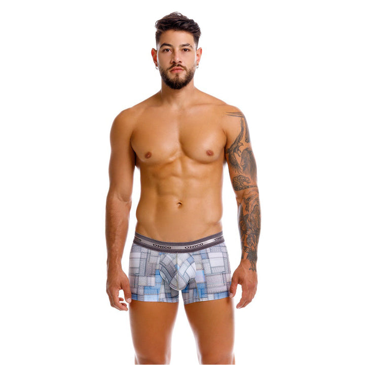Mundo Unico men's grey printed microfiber short boxer Viñeta – lifestyle view