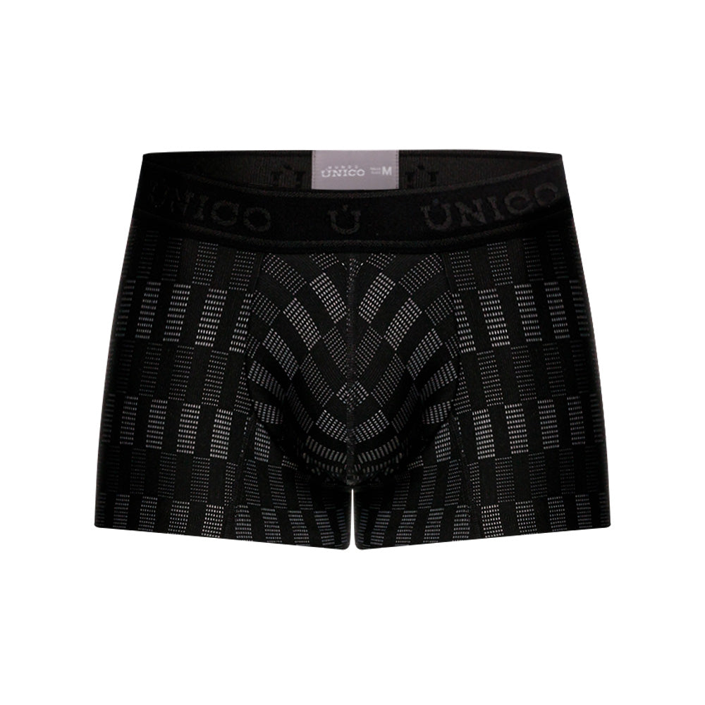 Unico Lyra Men's Short Boxer Brief - Black Jacquard Microfibre Trunk