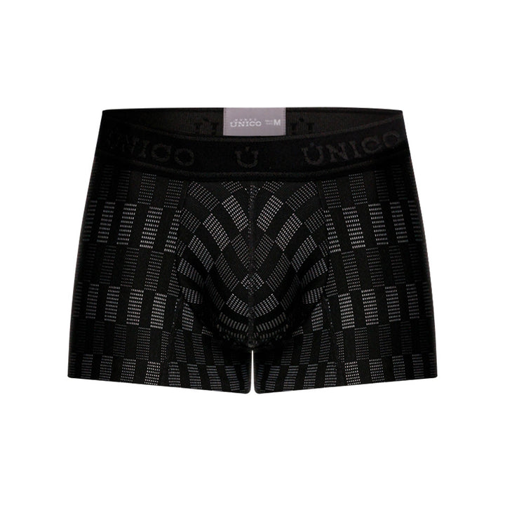 Unico Lyra Men's Short Boxer Brief - Black Jacquard Microfibre Trunk