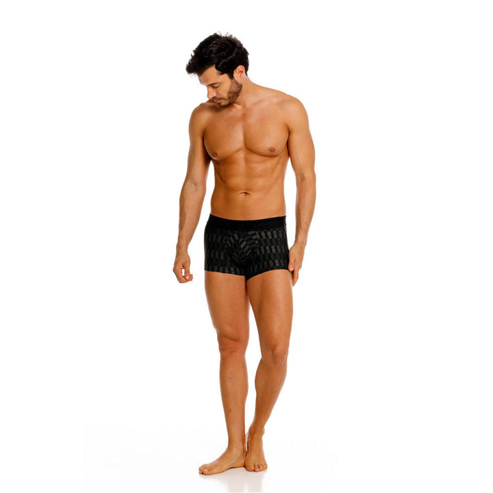 Unico Lyra Men's Short Boxer Brief - Black Jacquard Microfibre Trunk