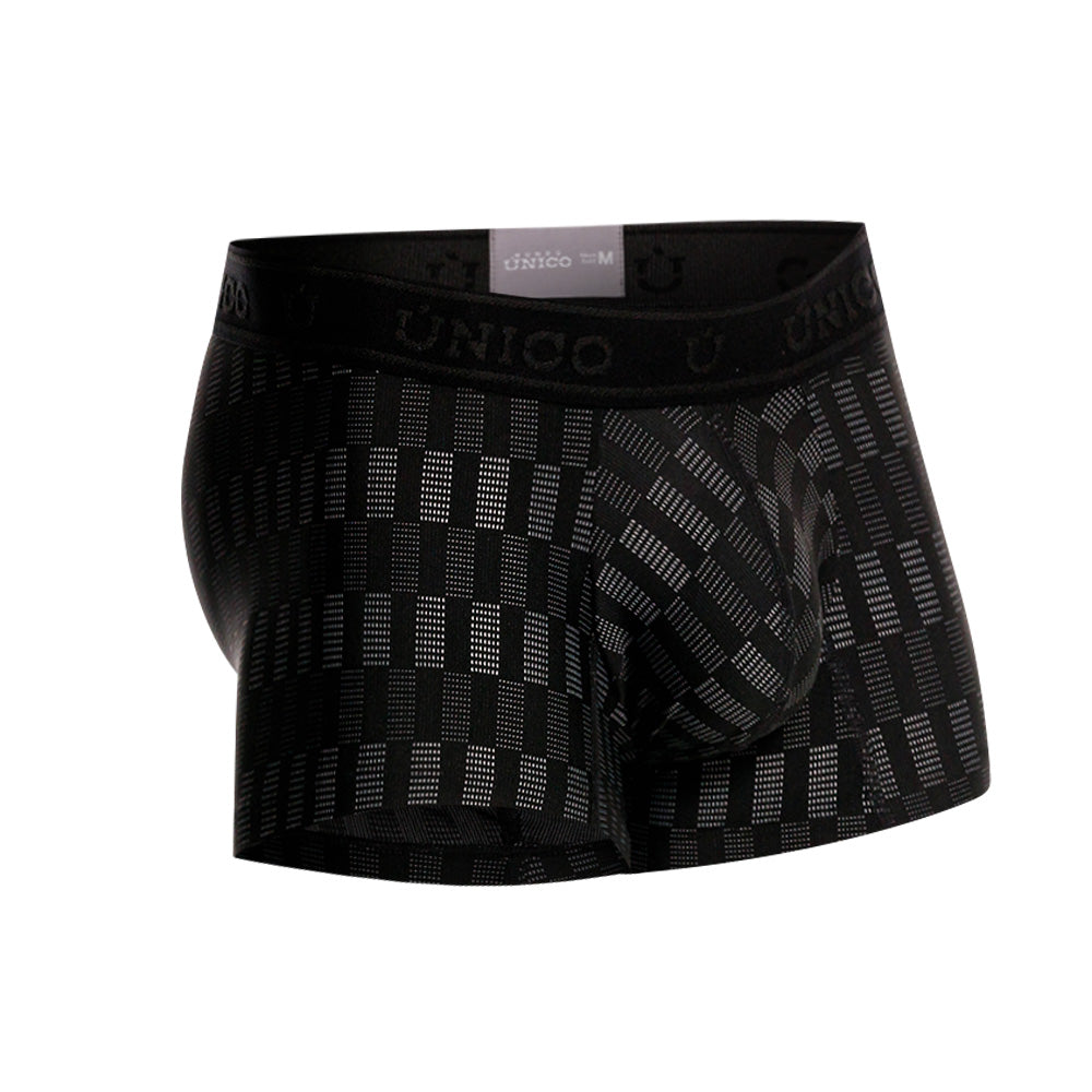 Unico Lyra Men's Short Boxer Brief - Black Jacquard Microfibre Trunk