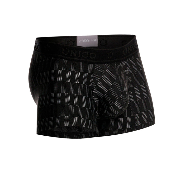 Unico Lyra Men's Short Boxer Brief - Black Jacquard Microfibre Trunk