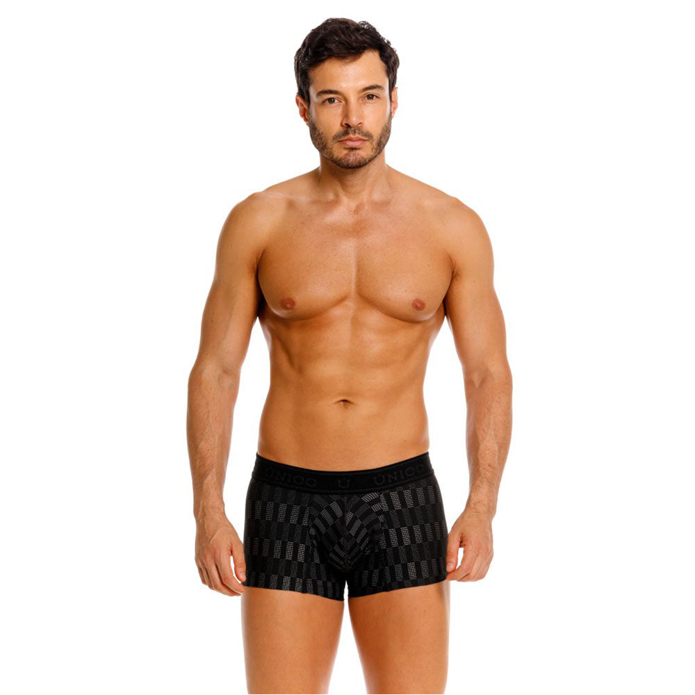 Unico Lyra Men's Short Boxer Brief - Black Jacquard Microfibre Trunk