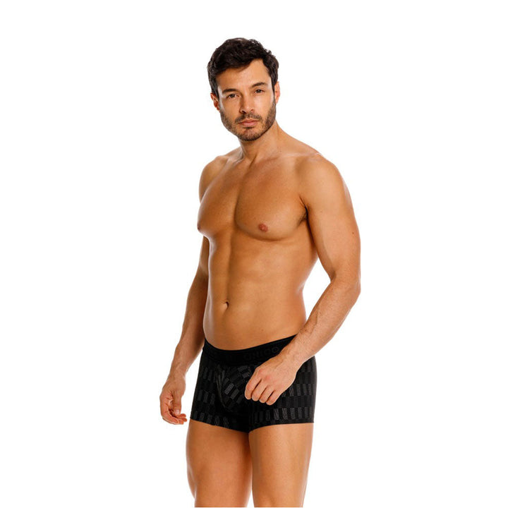 Unico Lyra Men's Short Boxer Brief - Black Jacquard Microfibre Trunk