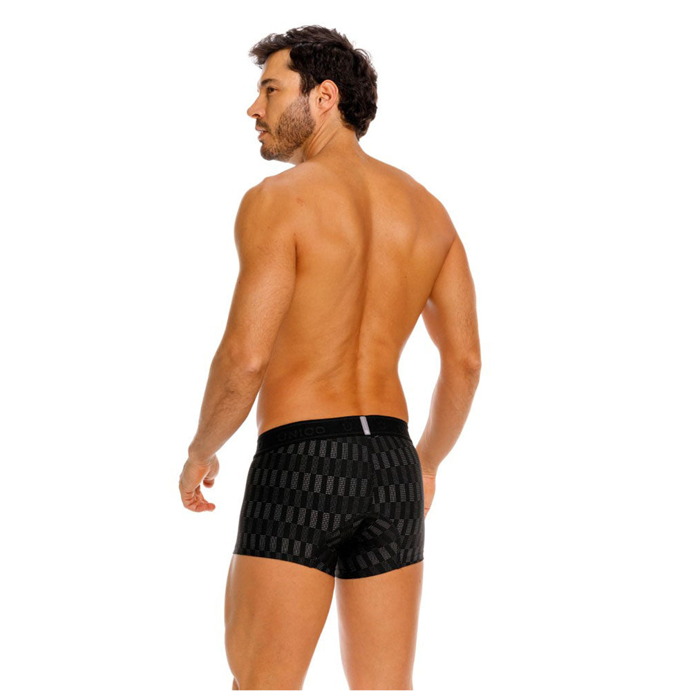 Unico Lyra Men's Short Boxer Brief - Black Jacquard Microfibre Trunk
