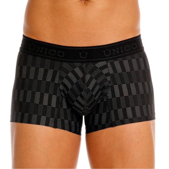 Unico Lyra Men's Short Boxer Brief - Black Jacquard Microfibre Trunk