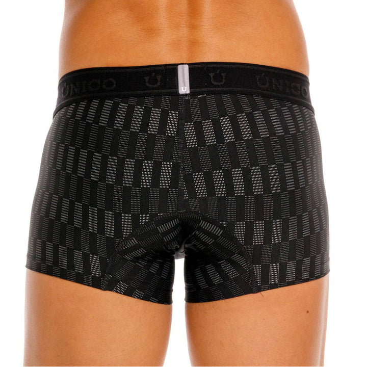Unico Lyra Men's Short Boxer Brief - Black Jacquard Microfibre Trunk