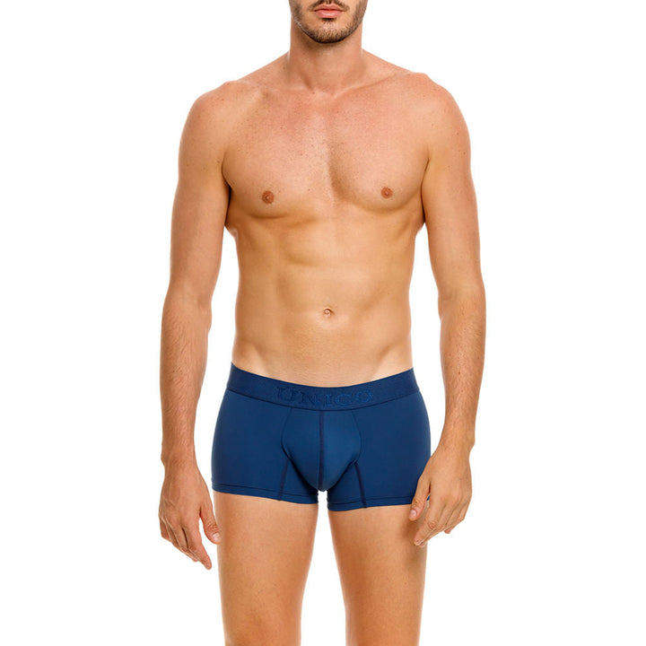 Mundo Unico Men's Short Boxer Briefs - Arábigo Azul Solid Blue Microfiber