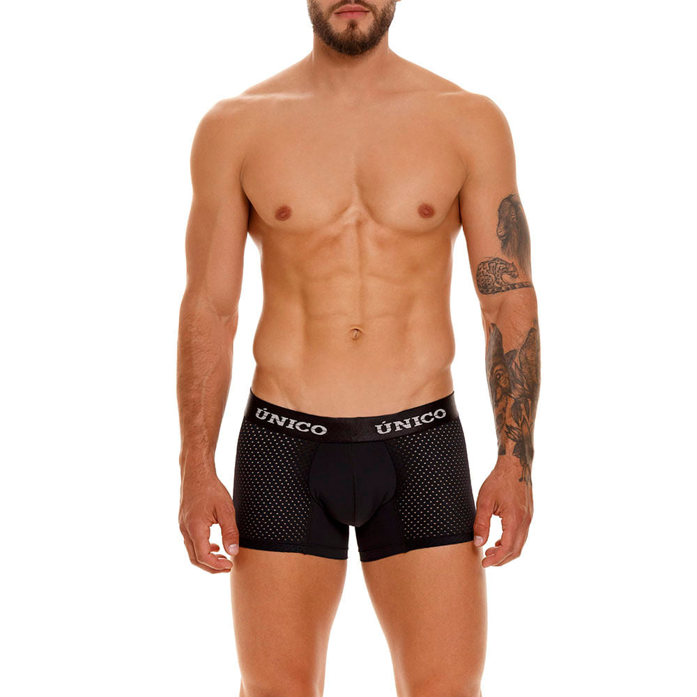 Mundo Unico Men’s Boxer Corto Sequoia M23 Negro - Premium Micro-Perforated Black Trunks with Ergonomic Pouch