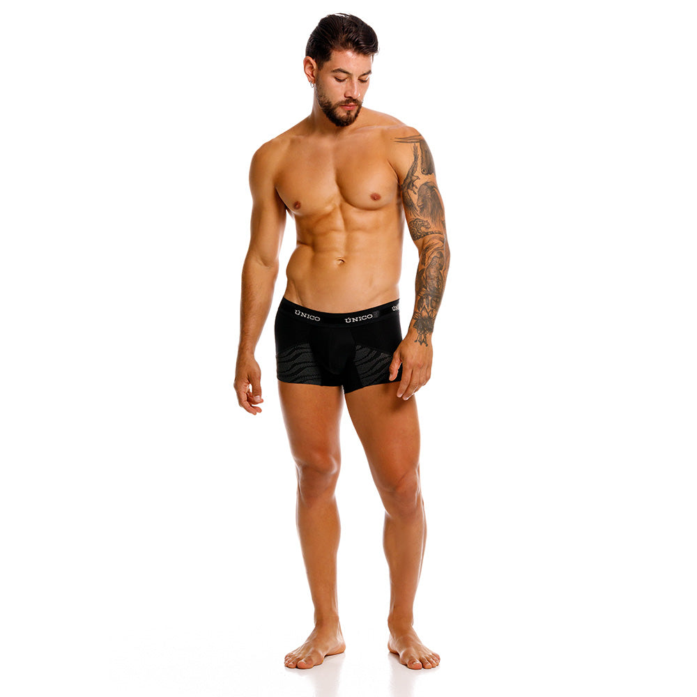 Mundo Unico men's black nylon microfiber short boxer Lignito – back view